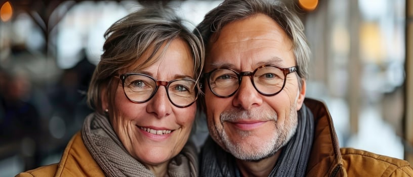 AI generated Happy Mature Husband and Wife Relaxing at Home, Embracing and Smiling as They Enjoy a Tender Romantic Weekend Together photo