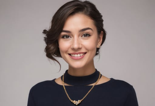AI Generated Smiling Woman in Elegant Attire photo