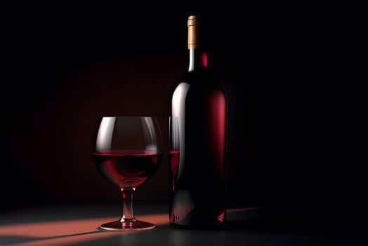 AI generated Bottle of wine on a dark background. Beaujolais Nouveau. Neural network AI generated photo