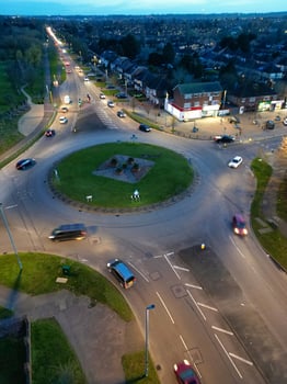 High Angle view of Barnfield College Road at East Luton City of England during Sunset. Luton, England UK. Feb 19th, 2024 photo