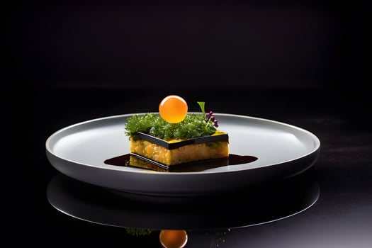 AI generated unusual molecular gastronomy dish on a white plate photo