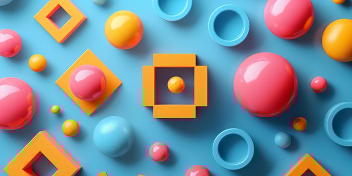 AI generated top view of 3D geometric shapes wallpaper glossy background photo
