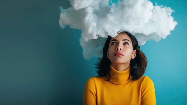 AI generated Woman with Clouds on Her Head, Embracing a Psychedelic Concept photo