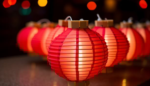 AI generated Chinese lanterns glowing in the night, illuminating the traditional celebration generated by AI photo