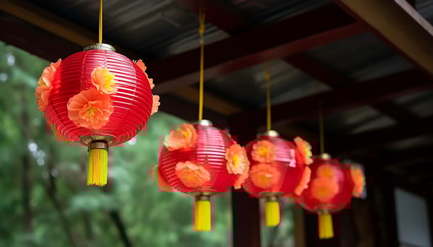 AI generated Chinese lanterns hanging in the night, illuminating the traditional festival generated by AI photo