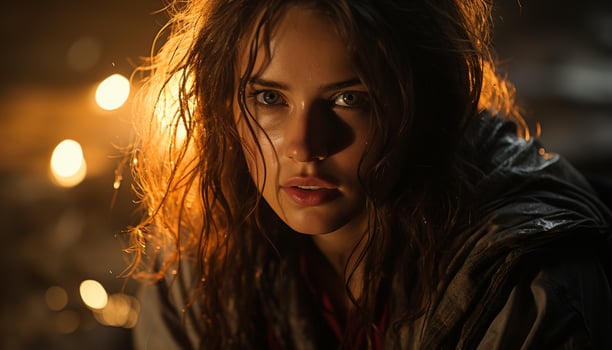AI generated Young woman with wet hair, looking at camera, exuding sensuality generated by AI photo