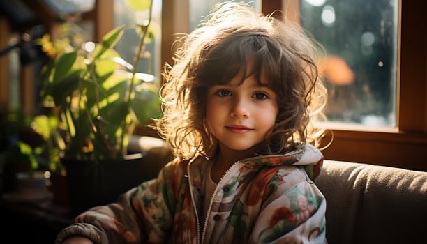 AI generated Smiling Caucasian girl, enjoying nature, looking at camera with joy generated by AI photo
