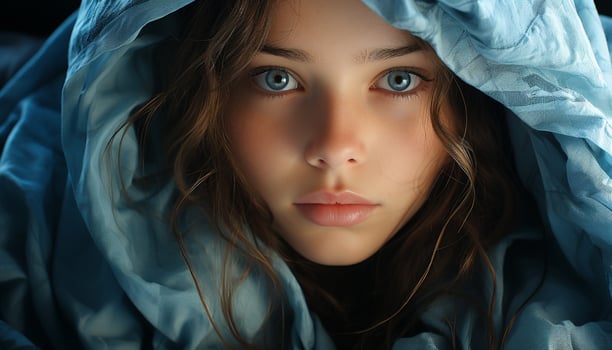 AI generated Young woman with long brown hair looking sensually at camera generated by AI photo