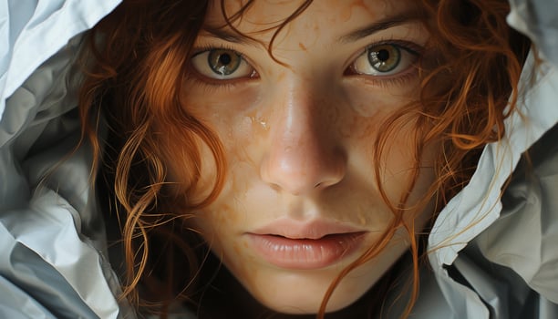 AI generated One beautiful woman, wet hair, looking at camera outdoors generated by AI photo