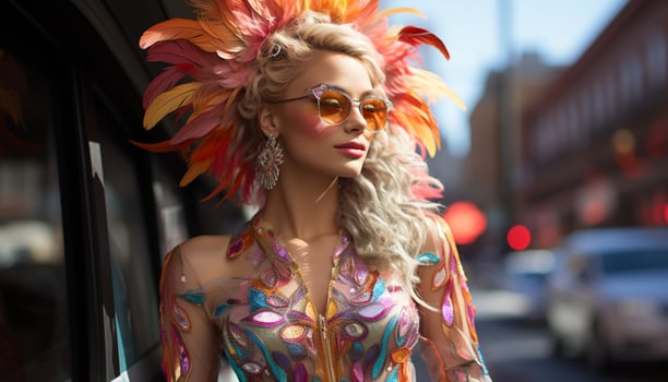 AI generated Beautiful woman, young and elegant, outdoors in the city generated by AI photo