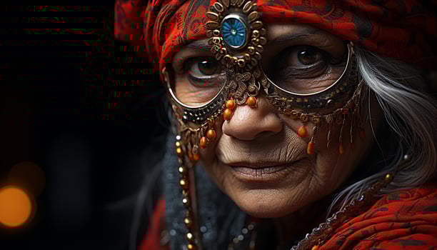AI generated One woman in traditional clothing, smiling, looking at camera generated by AI photo