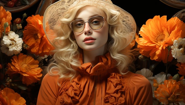 AI generated Young woman with blond hair and flower, looking cute and elegant generated by AI photo