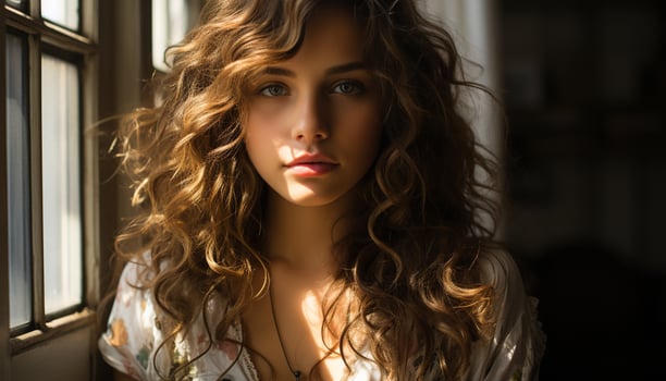 AI generated Young woman with long brown hair looking confidently at camera generated by AI photo