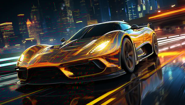 AI generated A shiny sports car speeds through the illuminated city at night generated by AI photo
