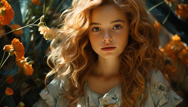 AI generated One beautiful woman, smiling, looking at camera, enjoying autumn generated by AI photo