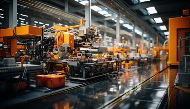 AI generated Working metal industry  factory machinery, automated production line, robotic arm generated by AI photo