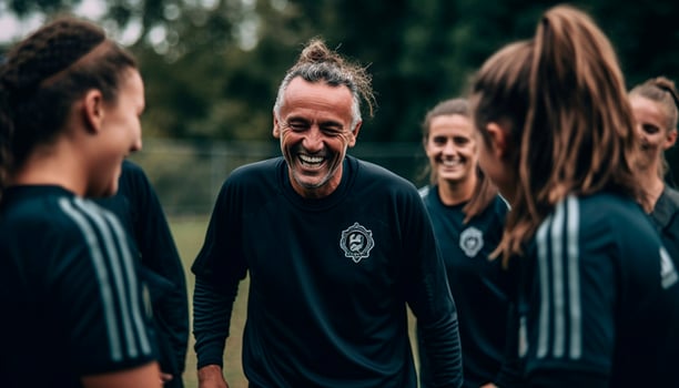 AI generated A group of smiling adults enjoying outdoor sports and laughter generated by AI photo