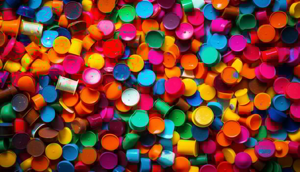 AI generated A vibrant celebration of colors in a plastic bottle stack generated by AI photo