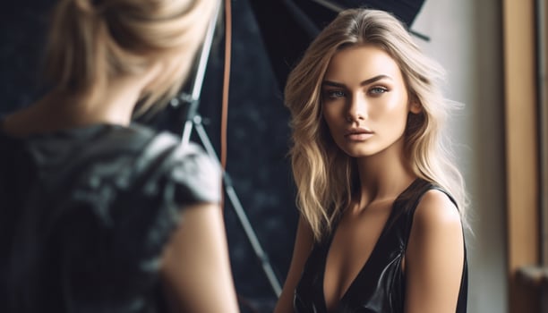 AI generated Young adult woman, beauty in fashion, elegance and sensuality generated by AI photo