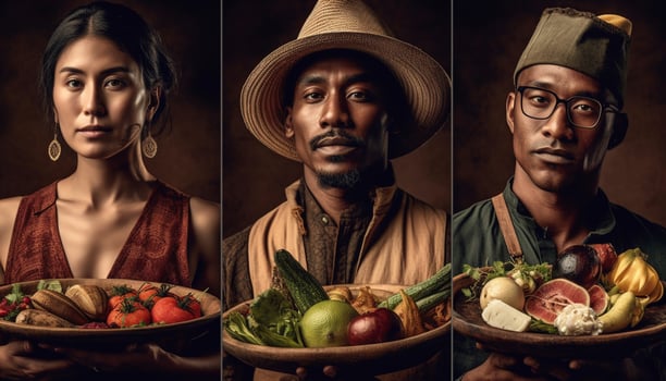 AI generated A confident man holding fresh vegetables, smiling at the camera generated by AI photo
