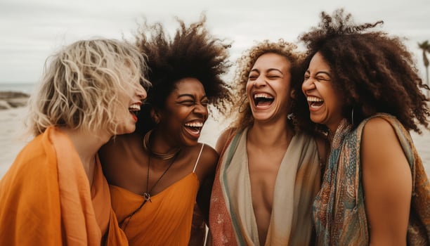 AI generated Young women enjoying a carefree summer, laughing and bonding outdoors generated by AI photo