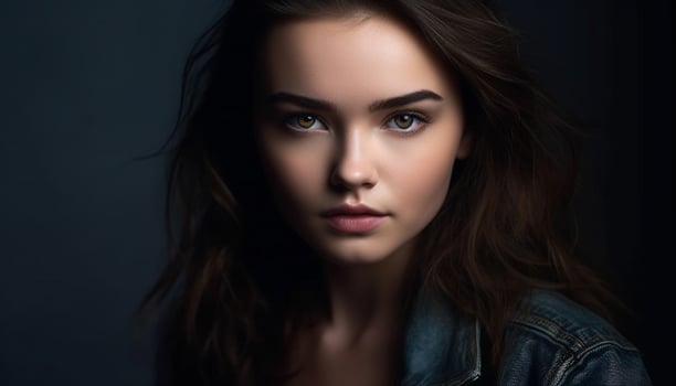 AI generated Beautiful woman with long brown hair looking at camera confidently generated by AI photo