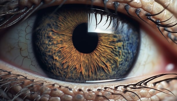 AI generated Close up of a human eye, staring into nature generated by AI photo