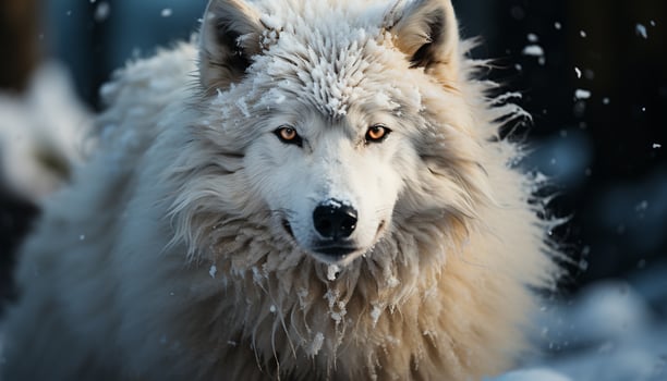 AI generated Cute dog walking in snowy forest, danger surrounds generated by AI photo
