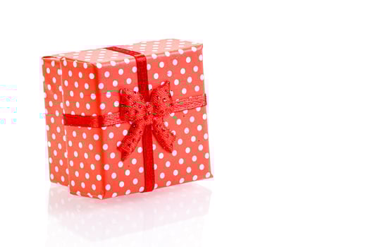 beautiful new year red gift boxes on white background photo