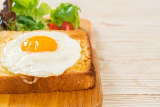 bread toasted with cheese and fried egg photo