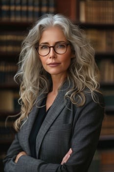 AI generated female lawyer in her cabinet or library. ai generated photo