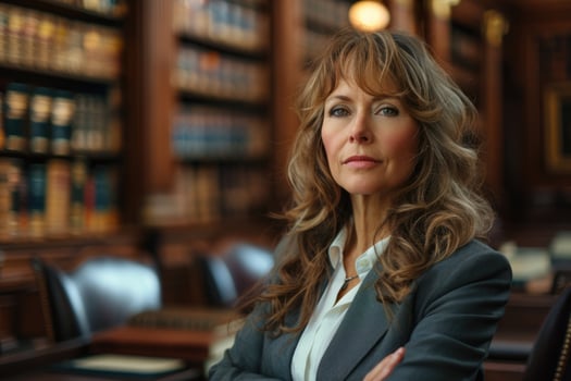 AI generated female lawyer in her cabinet or library. ai generated photo