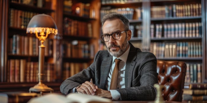 male lawyer in cabinet or library. photo