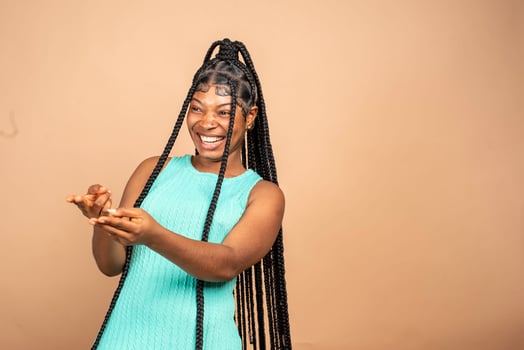 Surprised Black Woman Screaming In Excitement Posing photo