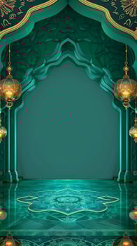AI generated Islamic luxury Mosque and Arabic design on green Eid background Vertical Mobile Wallpaper photo