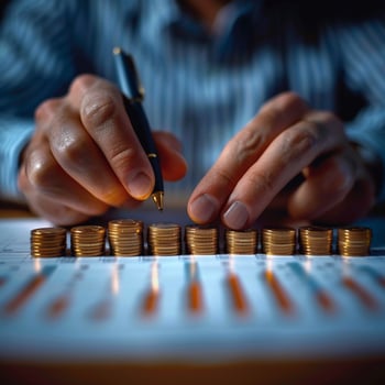 AI generated Financial planning Businessman analyzes dividend tax, stock market trends, and strategy For Social Media Post Size photo