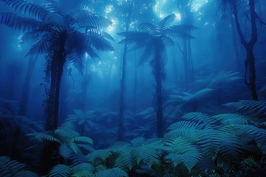 AI generated mysterious foggy dark tropical forest at night photo