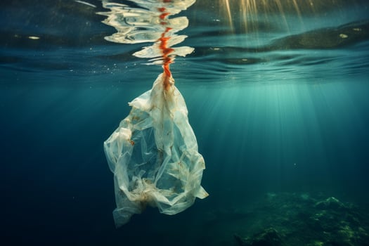 AI generated Plastic bag ocean ecology garbage. Generate Ai photo