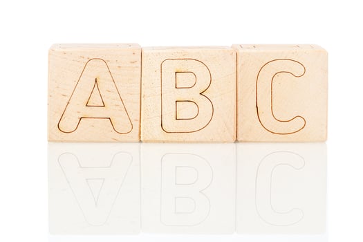 Wooden cubes with letters ABC on a white background photo