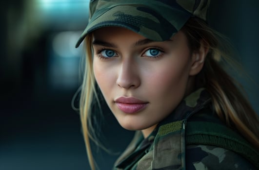 AI generated Young woman in military uniform photo