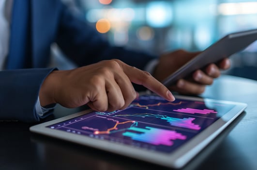 AI generated Financial analyst using tablet photo