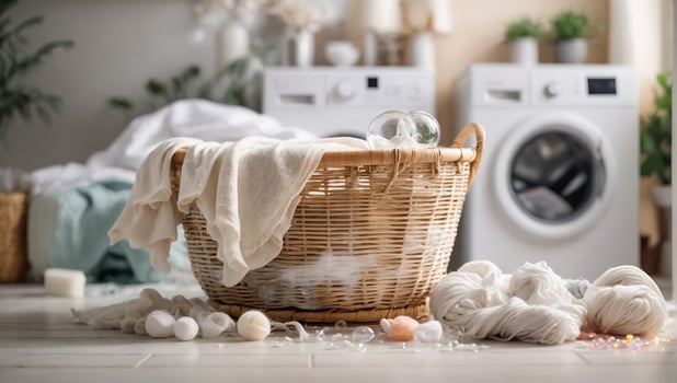 AI generated Basket with laundry for washing photo