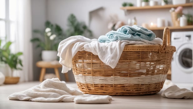AI generated Basket with laundry for washing photo