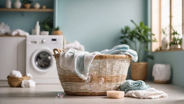 AI generated Basket with laundry for washing photo