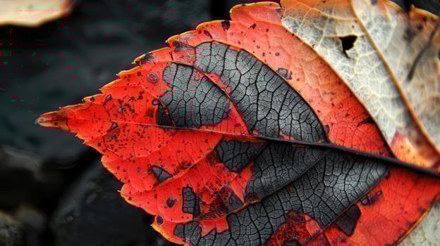 AI generated Close-up of an autumn leaf's intricate texture, showcasing vibrant hues. Ai Generated photo