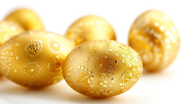AI generated Easter golden eggs on white background photo