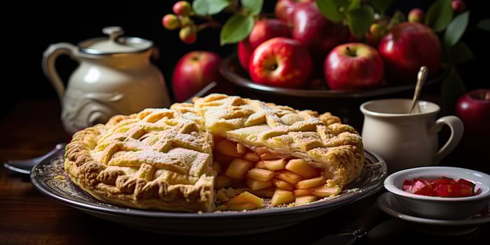 Traditional apple pie baked food natural desert culinary recept scene photo