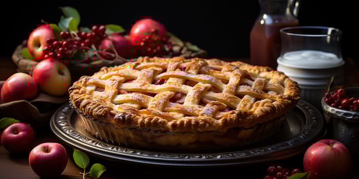 Traditional apple pie baked food natural desert culinary recept scene photo