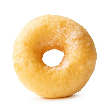 Front view of single delicious Cinnamon Sugar Mini Donut isolated on white background with clipping path Donuts with sugar sprinkle photo
