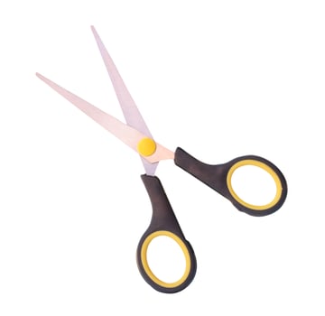 Small multipurpose scissors with black handle isolated on white background with clipping pat photo
